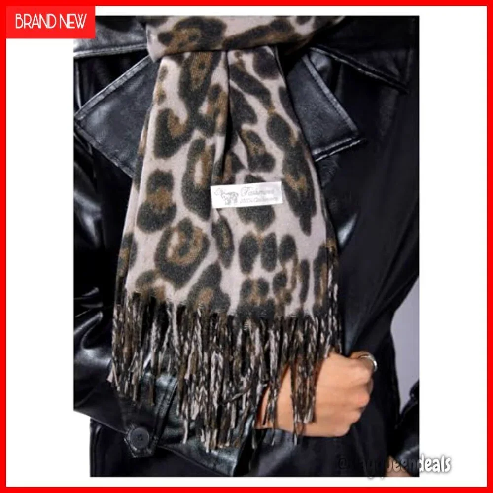 Leopard Print Shawl Scarf Lightweight Fringe Wrap One Size Polyester